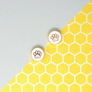 Handcrafted Pink Round Paw Enamel Stud Earrings